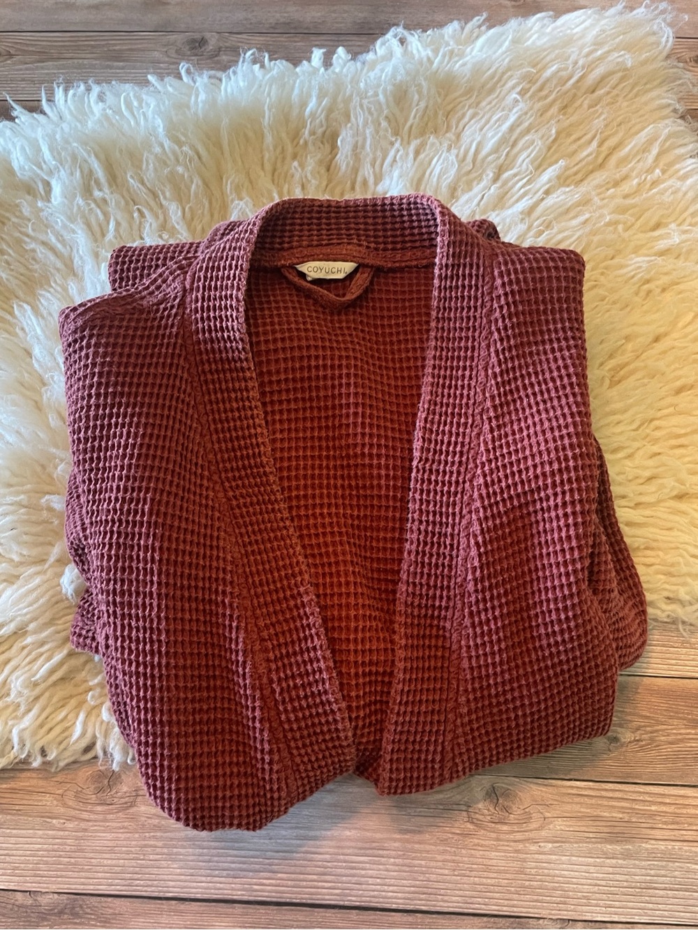 Coyuchi Unisex Organic Waffle Robe ~ Garnet - Picture 4 of 7